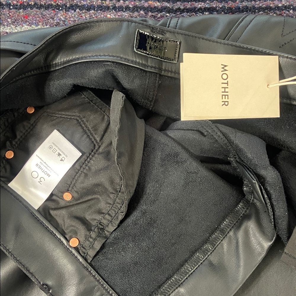 New NWT Mother 30 The Undercover Wax On Off Wide Leg Black Faux-Leather Pants - Picture 10 of 14